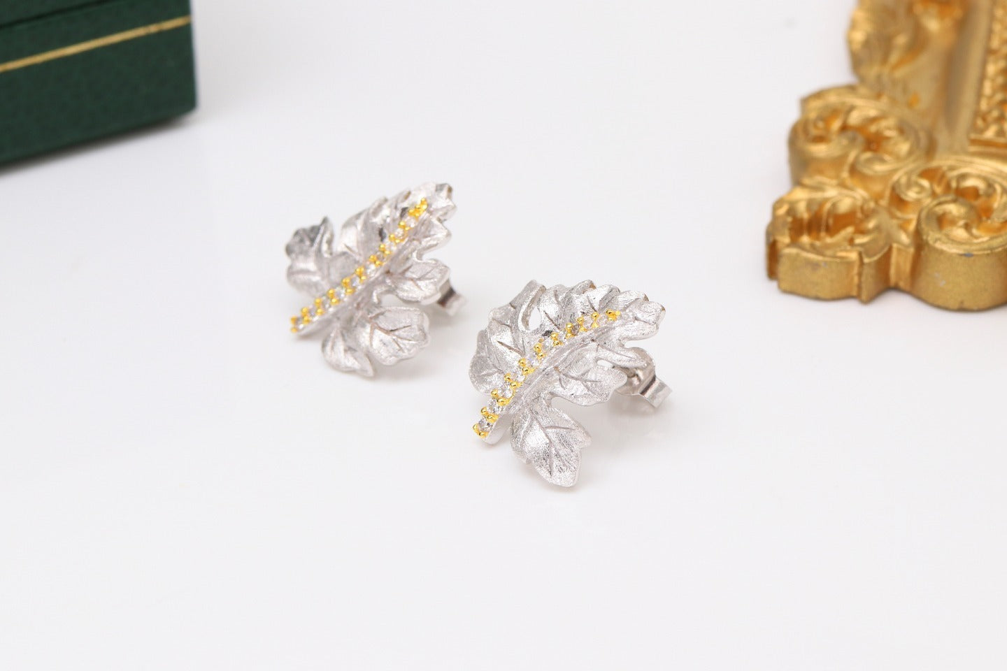 Silver Gilded Leaf Earrings