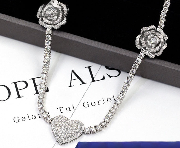 Silver Set Moissani Personalized Rose Necklace