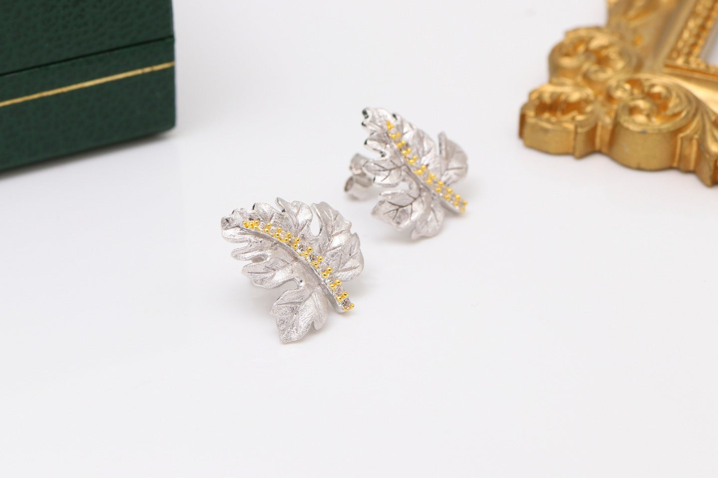 Silver Gilded Leaf Earrings