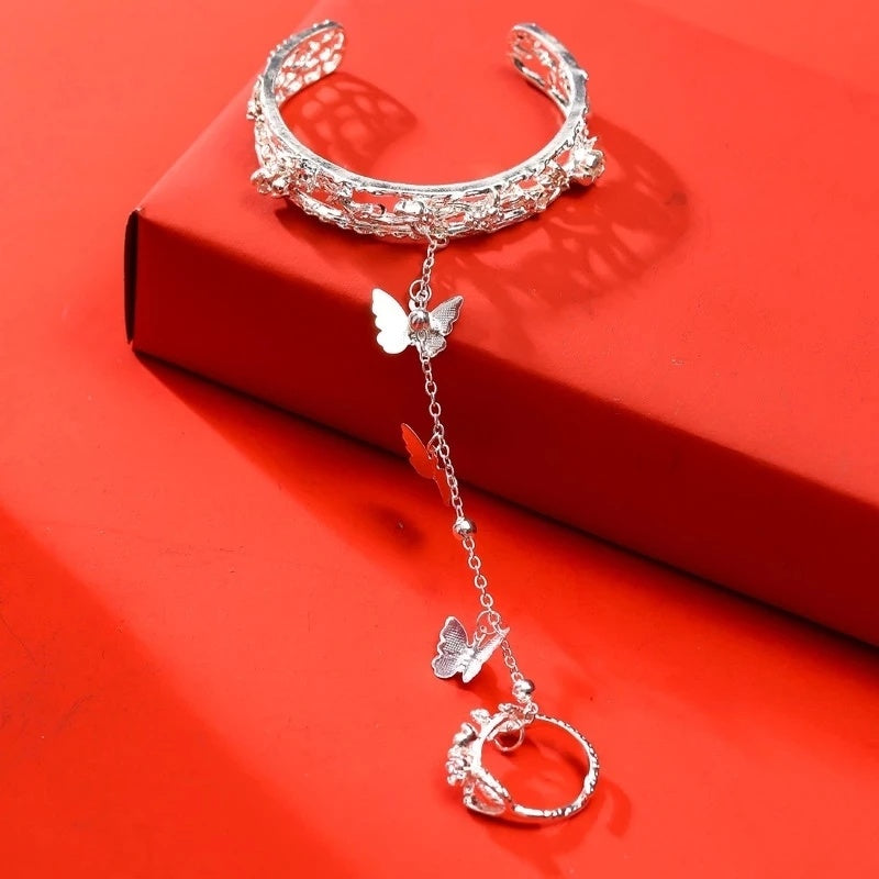 Rose Butterfly Alloy Bracelet with Electroplated Finish