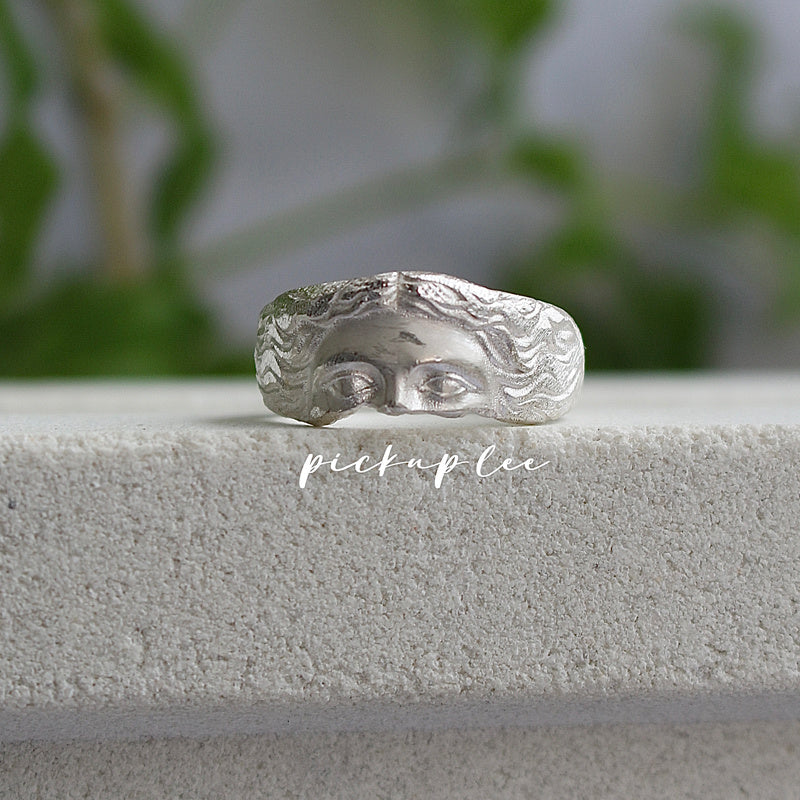 Sterling Silver All-match Niche Neutral Plaster Touching Face Sculpture Silver Ring