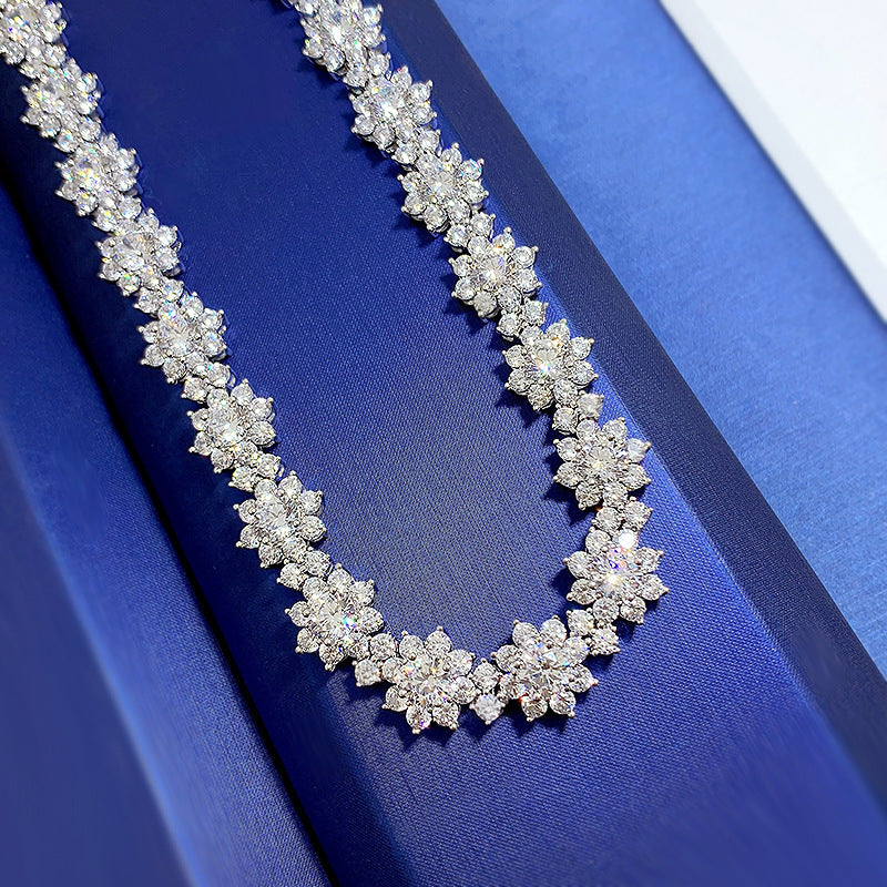 Silver High Carbon Diamond Sunflower Collarbone Chain