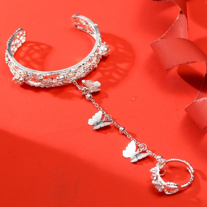 Rose Butterfly Alloy Bracelet with Electroplated Finish