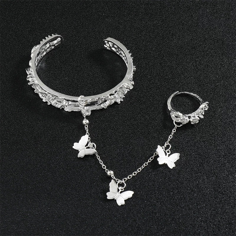 Rose Butterfly Alloy Bracelet with Electroplated Finish