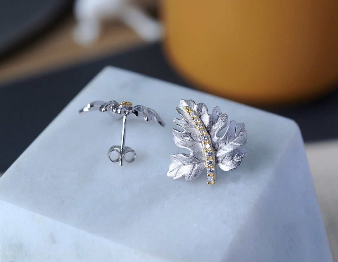 Silver Gilded Leaf Earrings