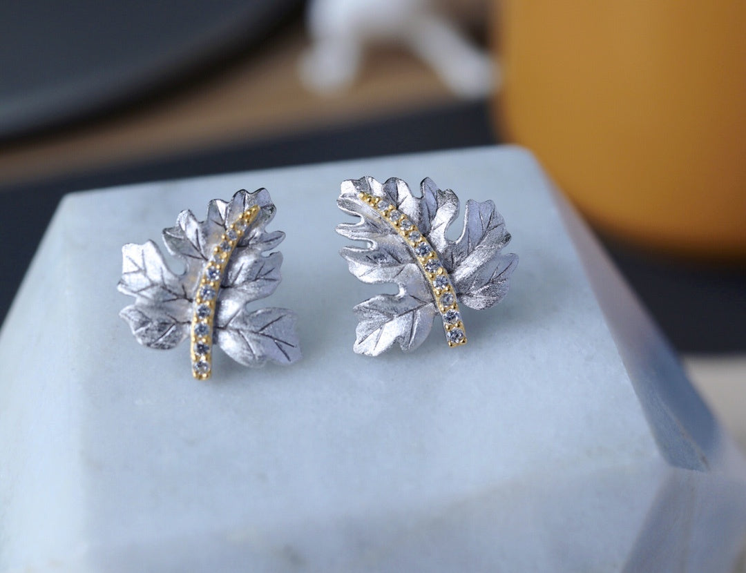 Silver Gilded Leaf Earrings