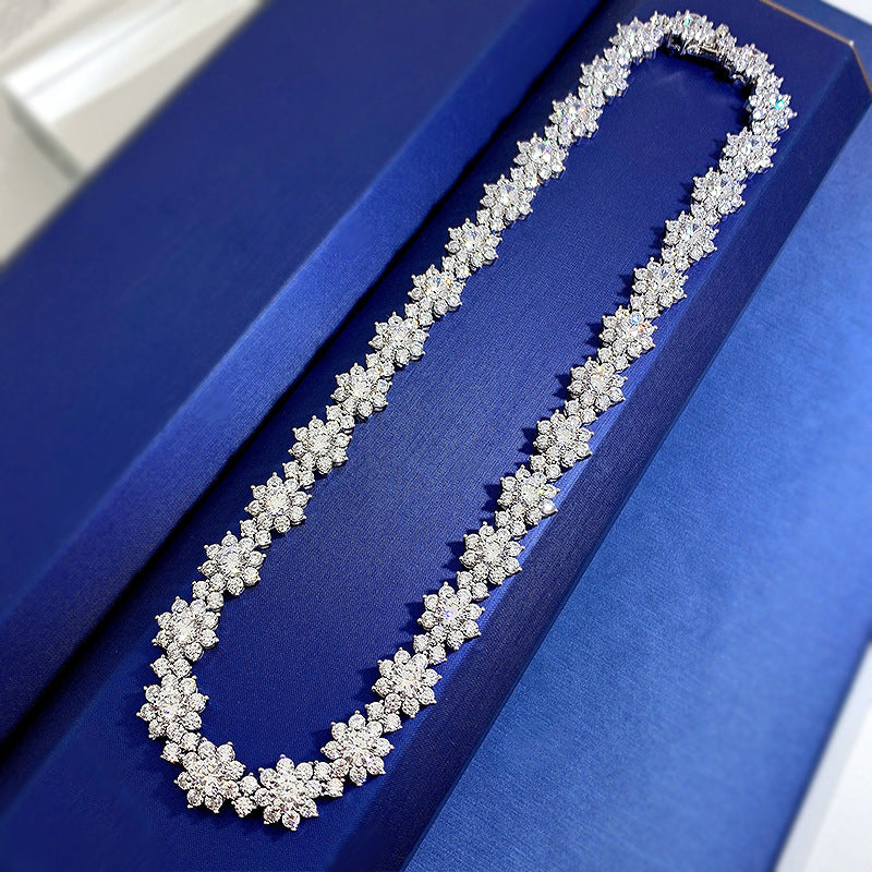 Silver High Carbon Diamond Sunflower Collarbone Chain