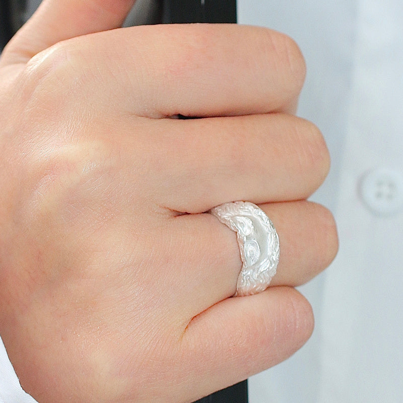 Sterling Silver All-match Niche Neutral Plaster Touching Face Sculpture Silver Ring