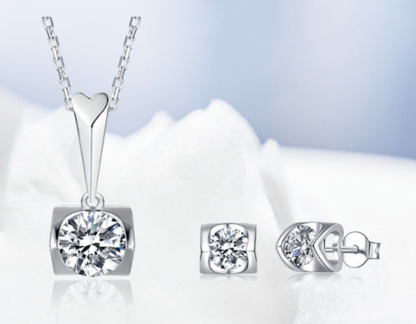 Moissanite Stud Necklace Two Piece Set