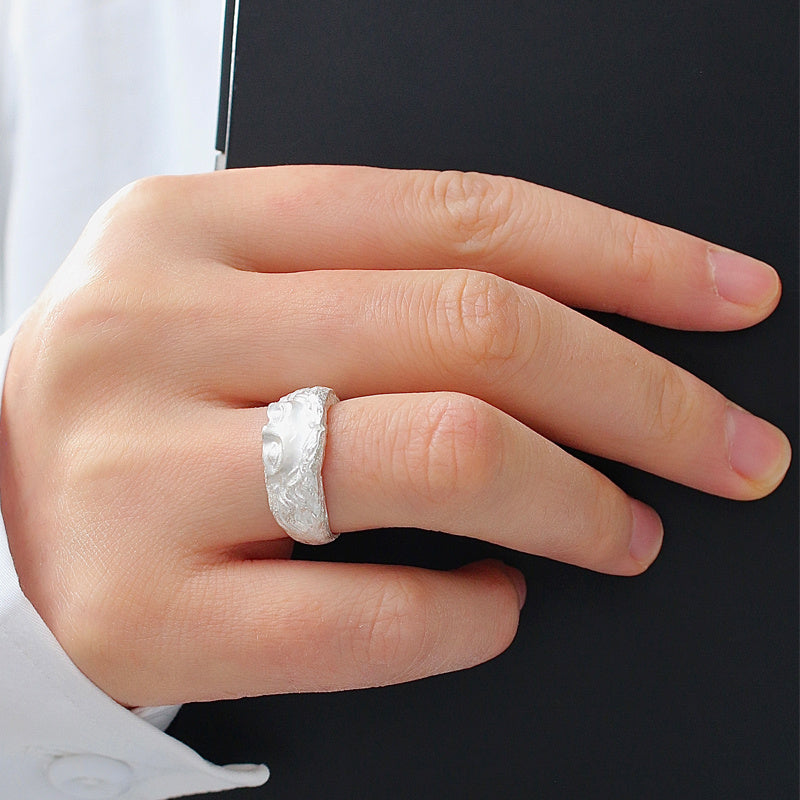 Sterling Silver All-match Niche Neutral Plaster Touching Face Sculpture Silver Ring