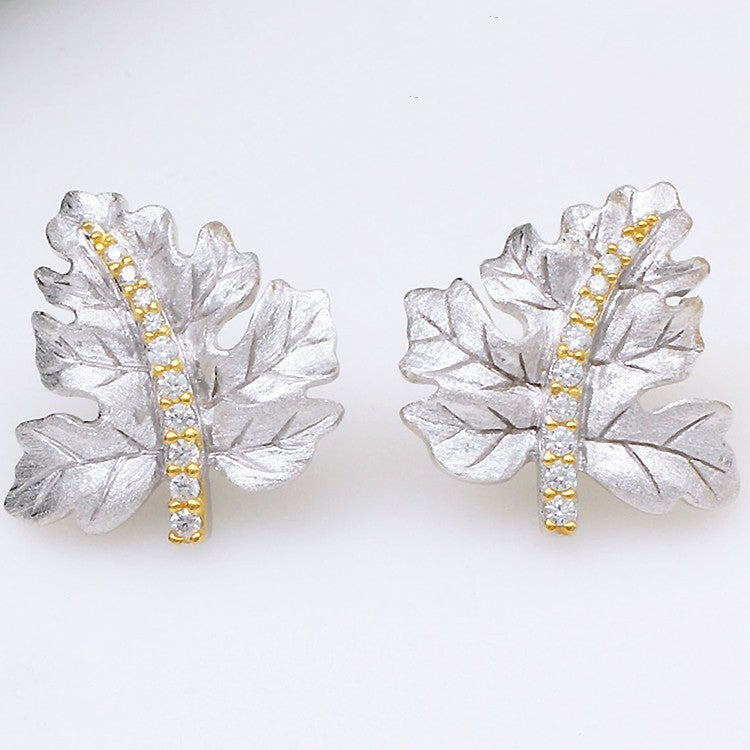 Silver Gilded Leaf Earrings