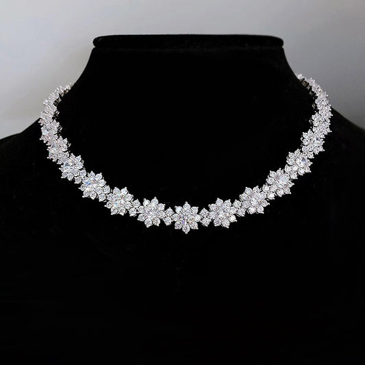 Silver High Carbon Diamond Sunflower Collarbone Chain