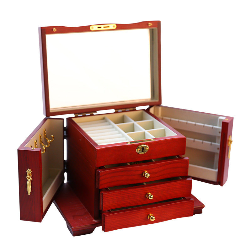 Solid Wood Jewelry Box With Lock Antique Wooden Chinese Style European-Style High-End Jewelry Storage Box Chinese Retro Jewelry Box