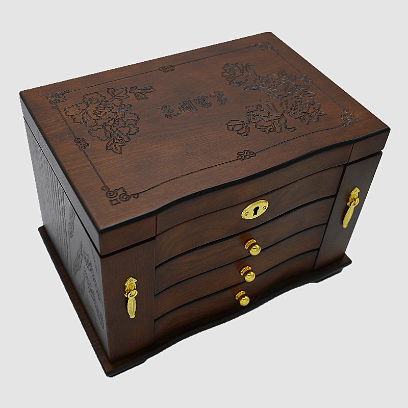 Solid Wood Jewelry Box With Lock Antique Wooden Chinese Style European-Style High-End Jewelry Storage Box Chinese Retro Jewelry Box