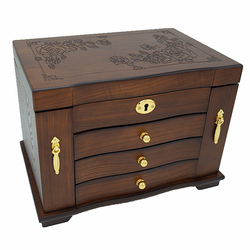 Solid Wood Jewelry Box With Lock Antique Wooden Chinese Style European-Style High-End Jewelry Storage Box Chinese Retro Jewelry Box