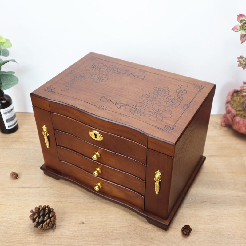 Solid Wood Jewelry Box With Lock Antique Wooden Chinese Style European-Style High-End Jewelry Storage Box Chinese Retro Jewelry Box