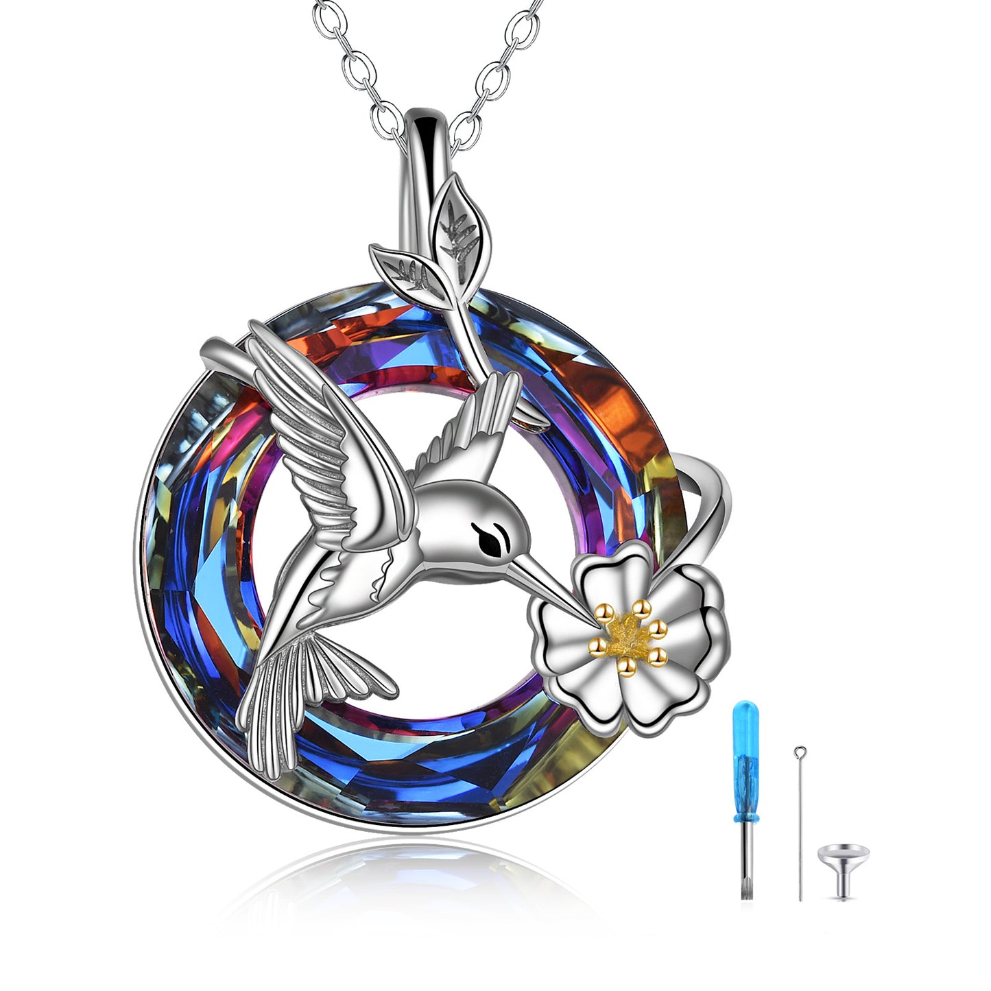 Hummingbird Cremation Urn Necklace with Crystal - A Symbol of Love and Healing