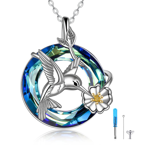Hummingbird Cremation Urn Necklace with Crystal - A Symbol of Love and Healing