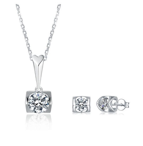 Moissanite Stud Necklace Two Piece Set